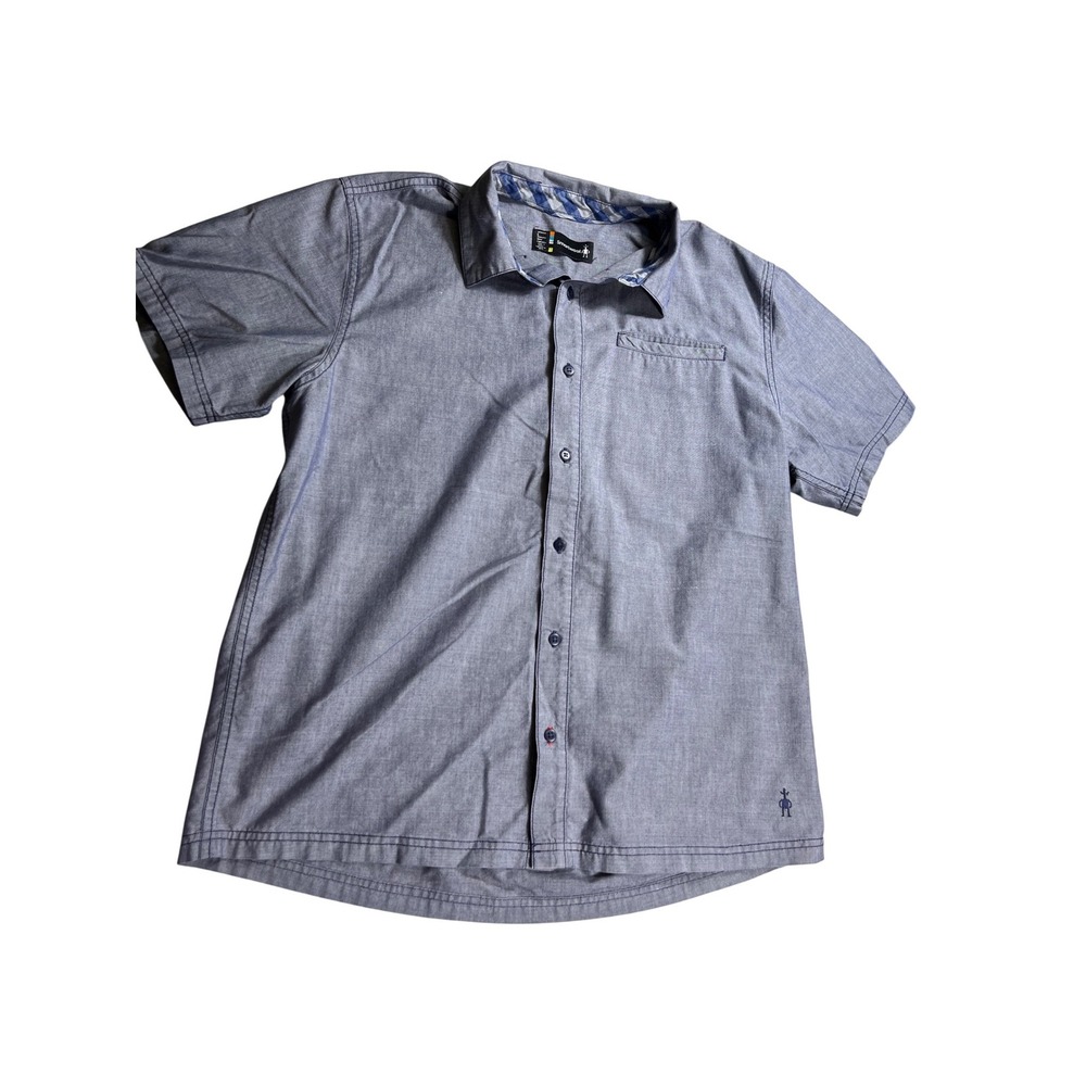 Smartwool Mens Large Button Up Shirt Gray Short Sleeve Outdoor Hiking Casual